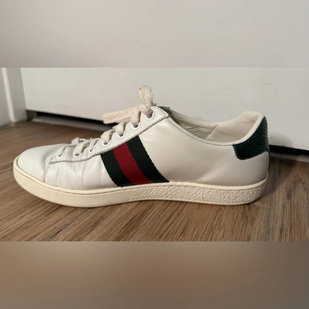 Gucci Ace Embellished Arrow Leather Sneakers White Size 36.5